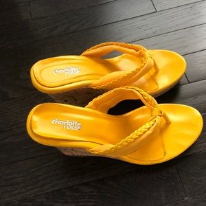 Yellow wedge sandals